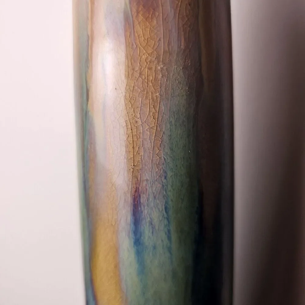 Art Pottery Drip Glaze Vase Iridescent Stoneware Signed 14